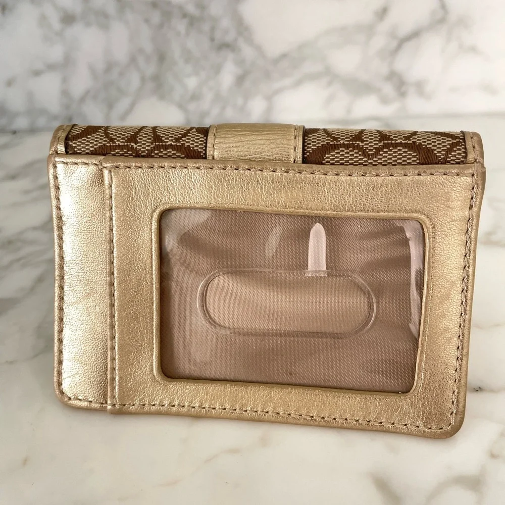 Vintage Coach Signature Card Case Wallet Khaki/Metallic Brown - Picture 11 of 13